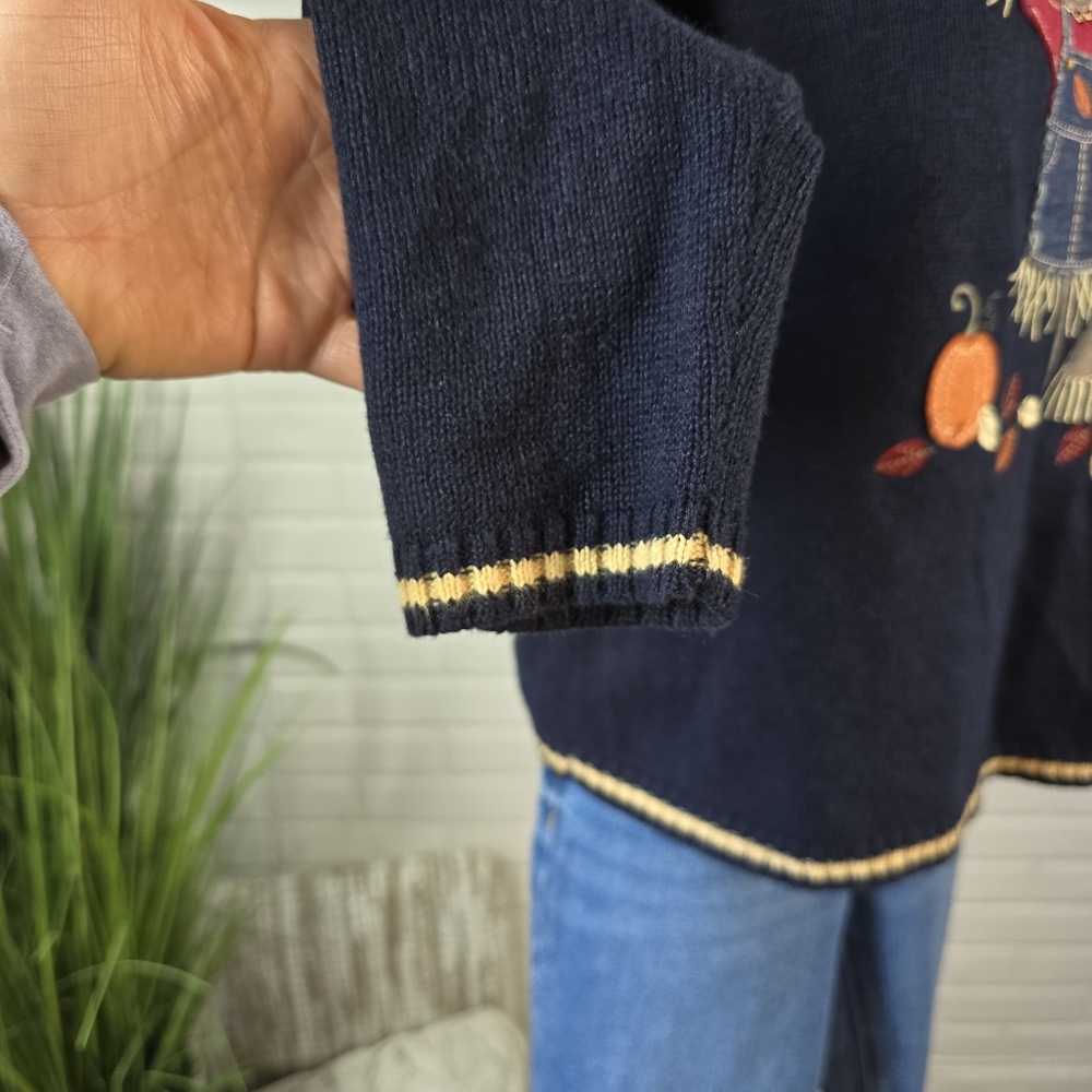 Christopher And Banks Navy Sweater with Scarecrow Embroidery Size Small - Picture 7 of 9